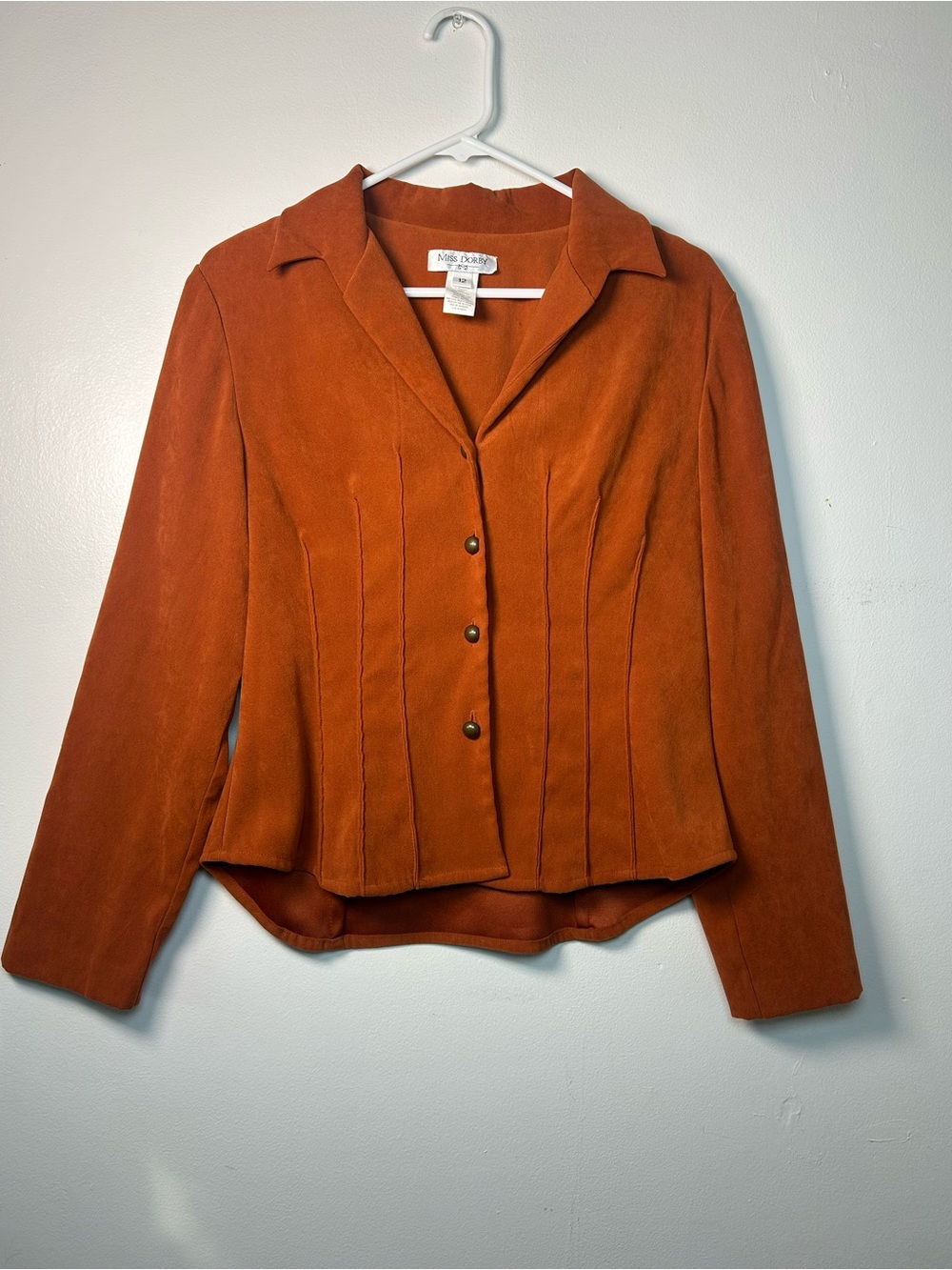 VTG Miss Dorby Rust Faux Suede Blazer Jacket Button Boho Western Hippie Sz 12